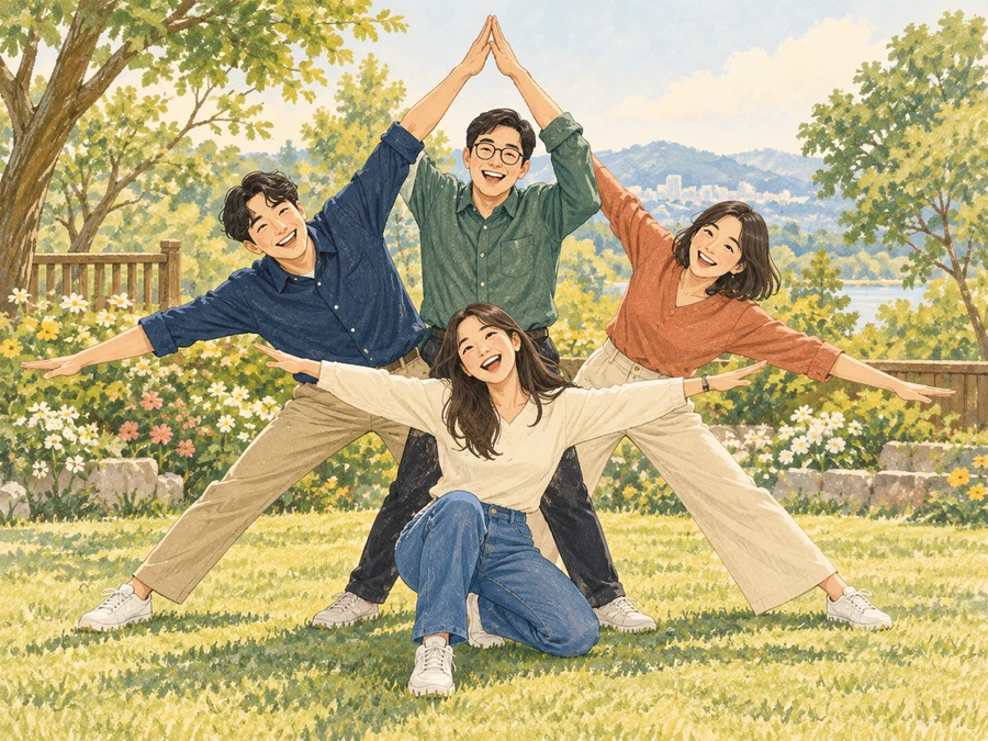 함께 포즈를 취하는 AI 생성 이미지 · 실제 참가자 아님
